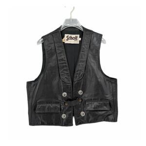 Schott Bros. Vintage Black Smooth Leather Western Motorcycle Biker Edgy Vest